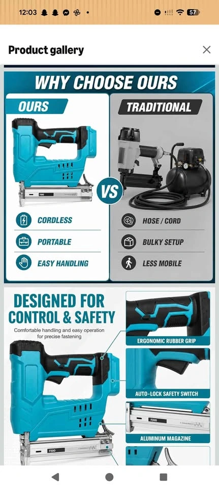 Smart Lithium-Ion Cordless Electric Nail Gun - 18V - photo 3
