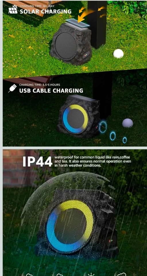 MIKK Solar Rock Speakers 2-Pack - Waterproof Bluetooth - photo 4