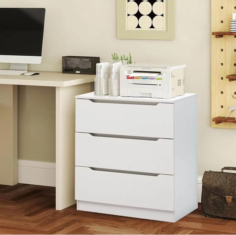 New in box-3 Drawer White Nightstand, Wide Bedside Table - photo 3