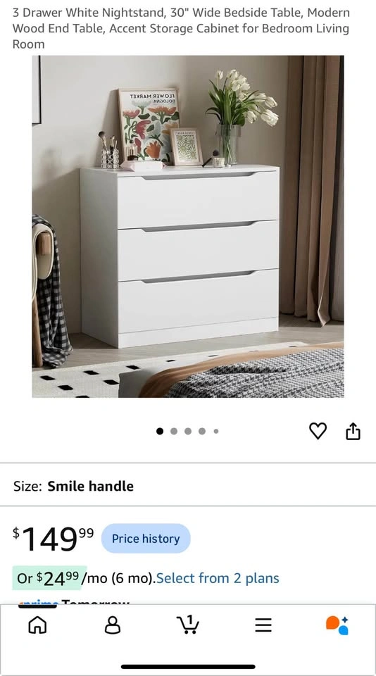 New in box-3 Drawer White Nightstand, Wide Bedside Table - photo 4