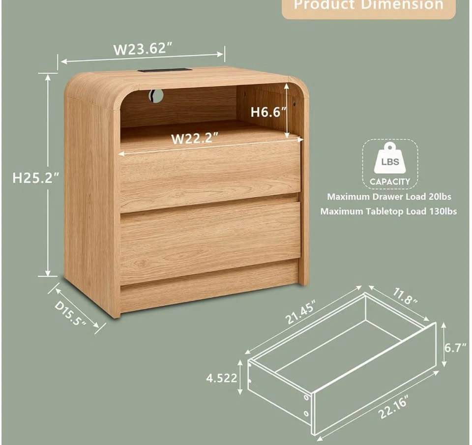 New in box- Modern Nightstand with Charging Station - photo 2