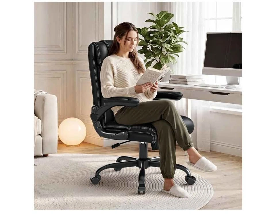 Ergonomic PU Leather Office Chair with Flip-Up Arms (New)