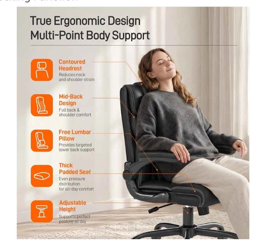 Ergonomic PU Leather Office Chair with Flip-Up Arms (New) - photo 3