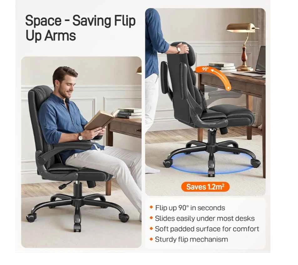Ergonomic PU Leather Office Chair with Flip-Up Arms (New) - photo 4