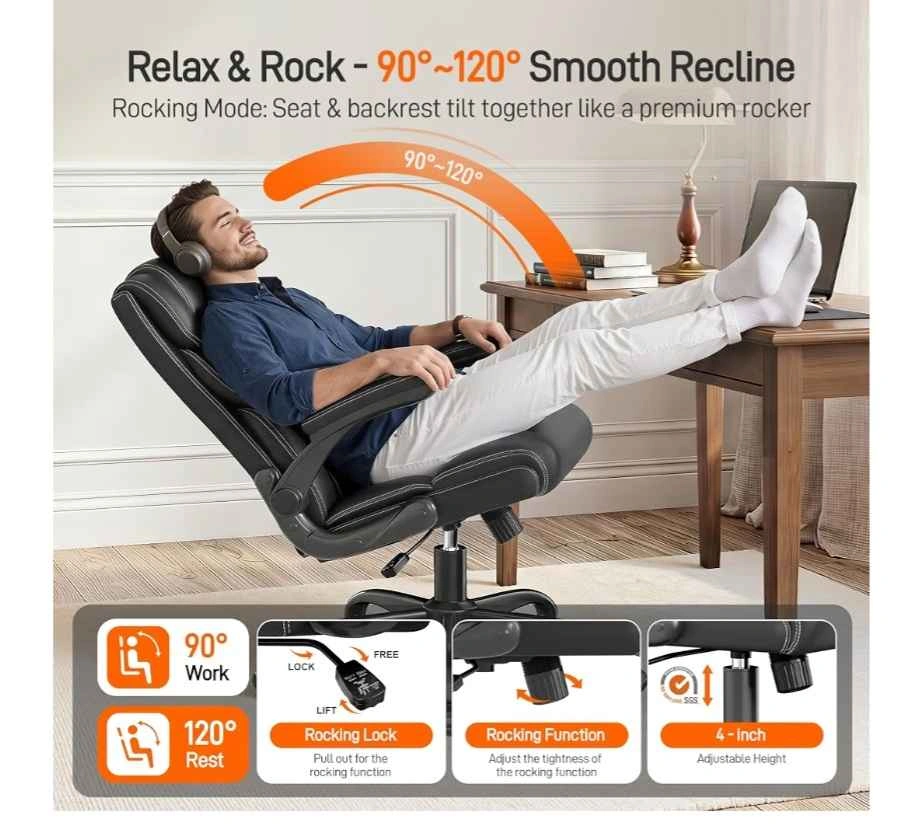 Ergonomic PU Leather Office Chair with Flip-Up Arms (New) - photo 5