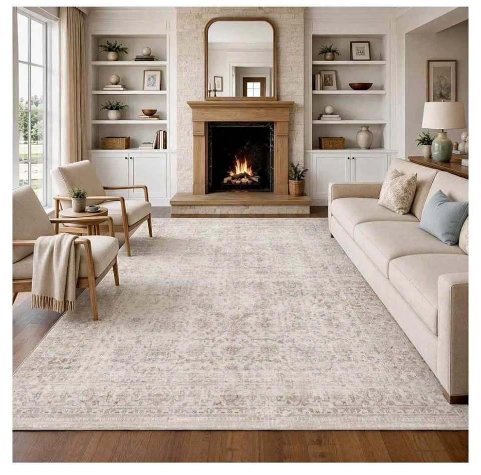Brand new 8x10 Washable Beige Neutral Vintage Area Rug