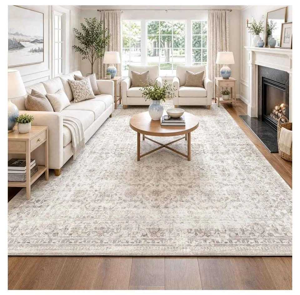 Brand new 8x10 Washable Beige Neutral Vintage Area Rug - photo 2