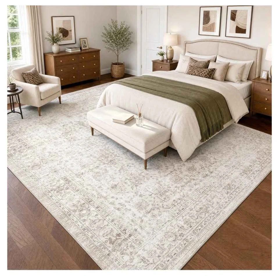 Brand new 8x10 Washable Beige Neutral Vintage Area Rug - photo 3