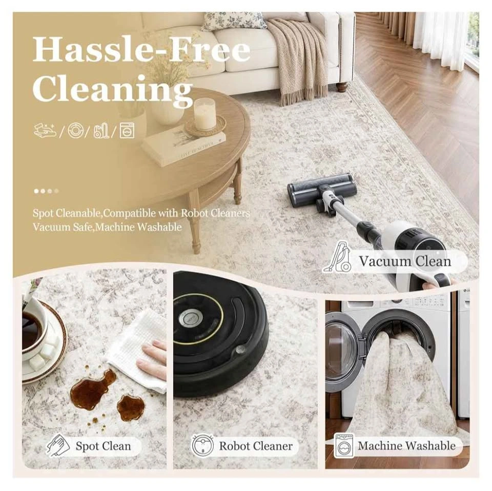 Brand new 8x10 Washable Beige Neutral Vintage Area Rug - photo 4