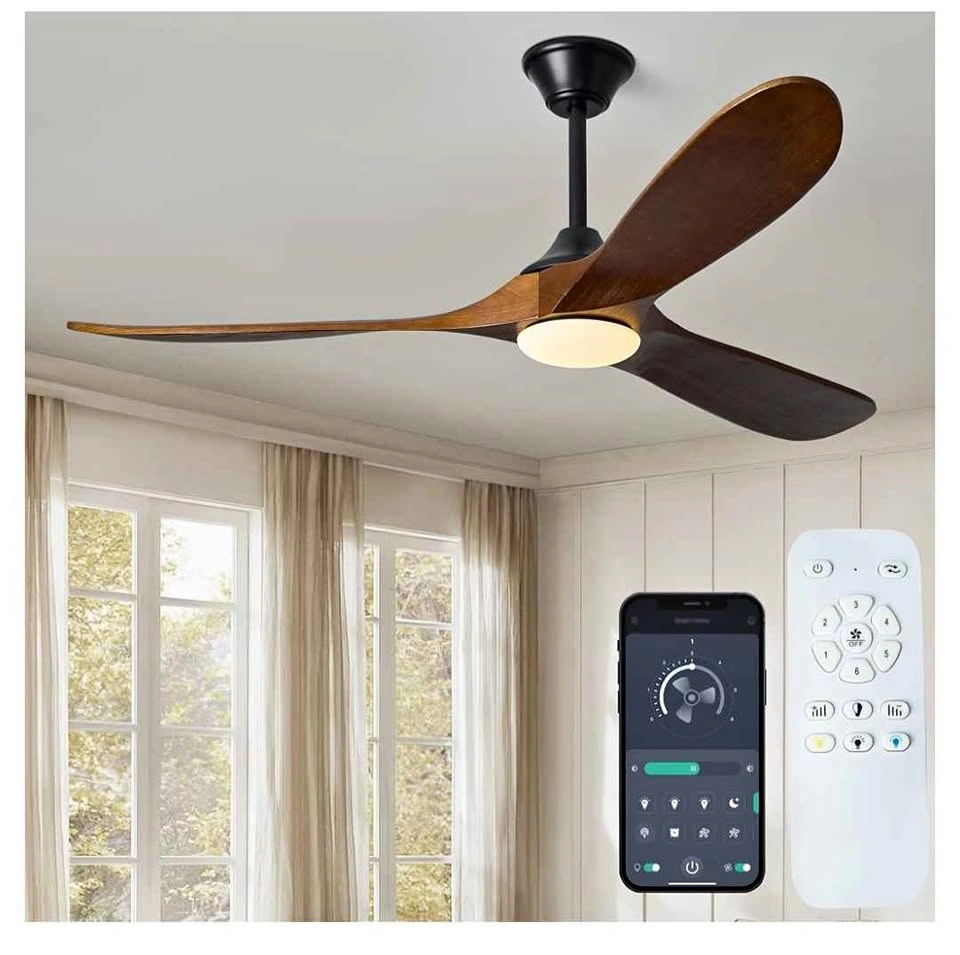 60 Inch Solid Wood Ceiling Fan with Lights and Remote