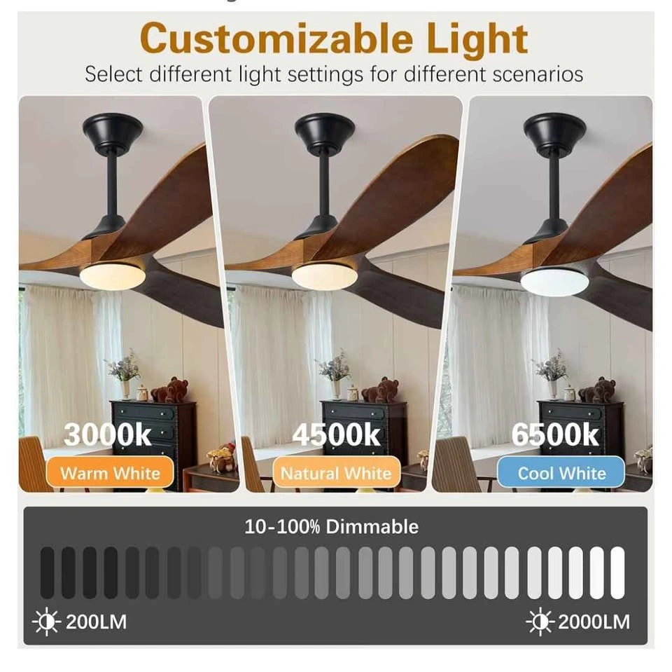60 Inch Solid Wood Ceiling Fan with Lights and Remote - photo 2