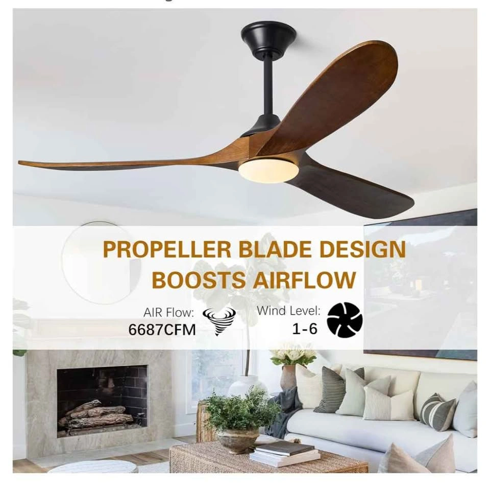 60 Inch Solid Wood Ceiling Fan with Lights and Remote - photo 3
