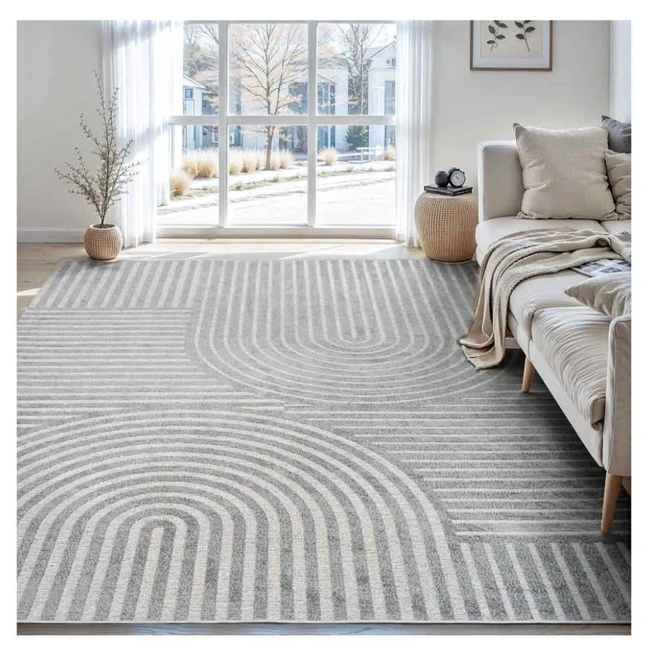 Brand new 8x10 ft grey Modern Geometric High-Low Textured Area R