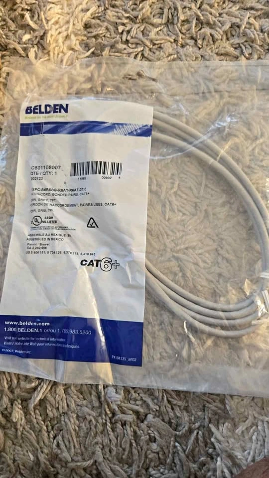 🏈BELDEN's 7 ft CAT 6+ patch cord, bonded-pair