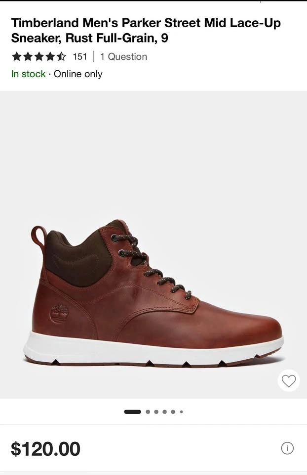 Timberland Parker Street Mid Lace-Up Sneaker – Size 9 (Rust Leat