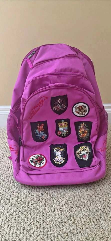 Ed Hardy Brad Trolley Rolling Backpack Purple Patches