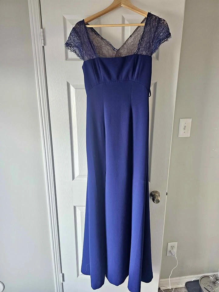 Royal Blue/Navy Lace Formal Maxi Dress with Thigh-High Slit