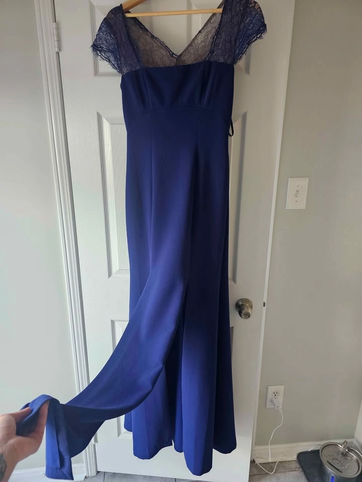 Royal Blue/Navy Lace Formal Maxi Dress with Thigh-High Slit - photo 2