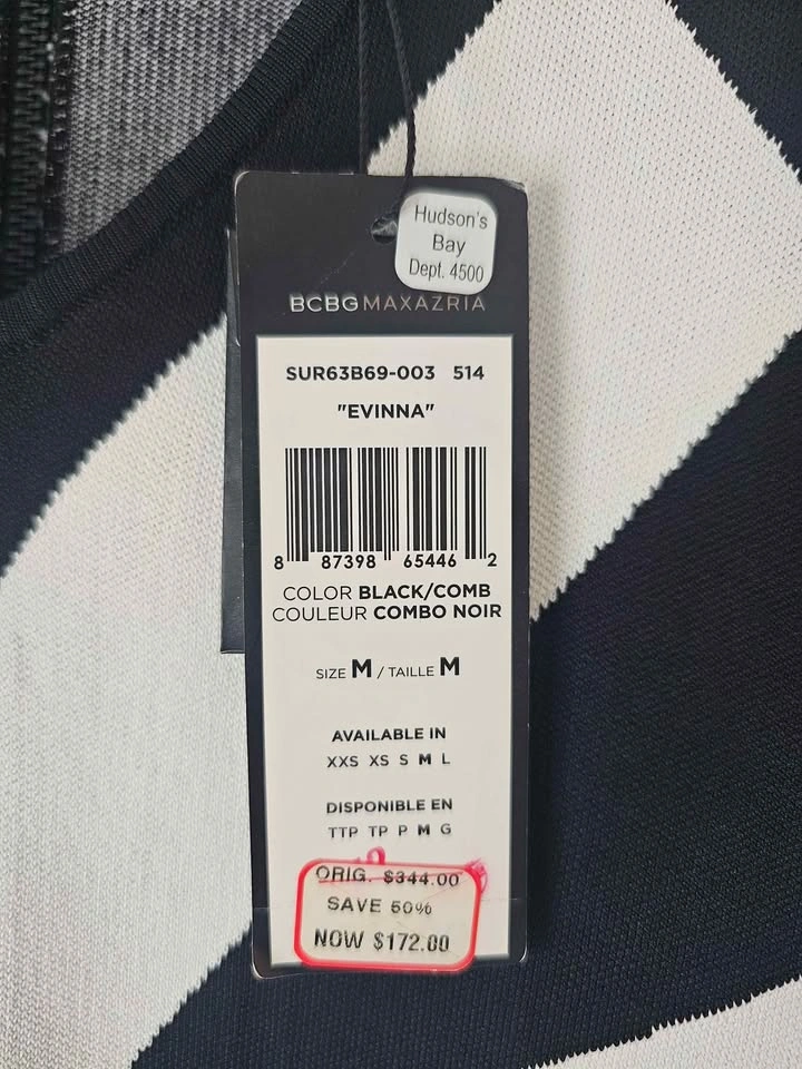 BCBGMAXAZRIA “Evinna” Black & White Dress – Size Medium – NWT - photo 5