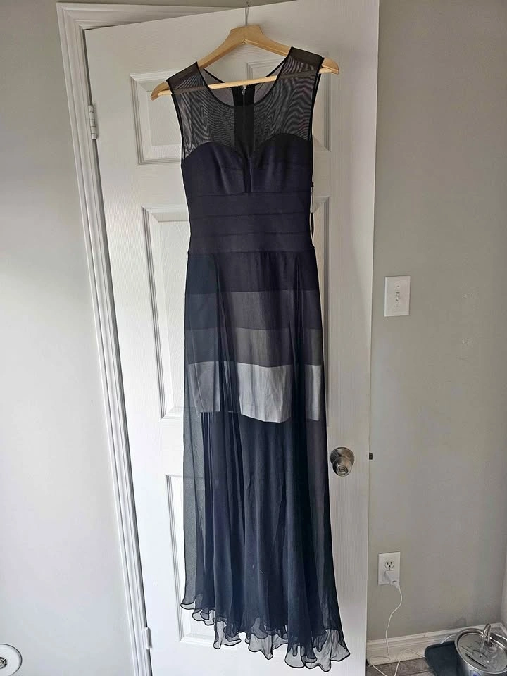BCBGMAXAZRIA Black Sheer Maxi Evening Dress – Size Small – NWT