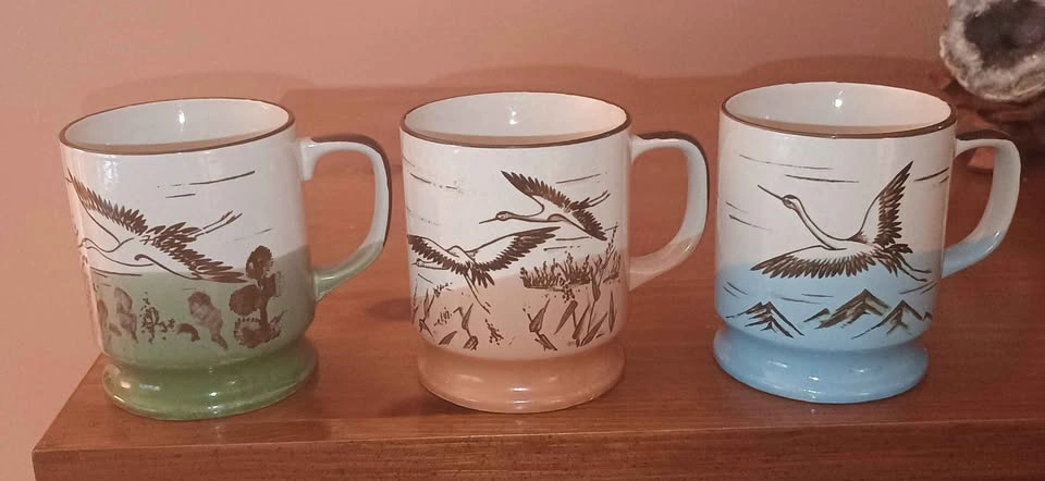 3x Vintage Otagiri Crane Mugs - photo 2