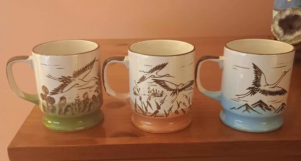 3x Vintage Otagiri Crane Mugs - photo 3