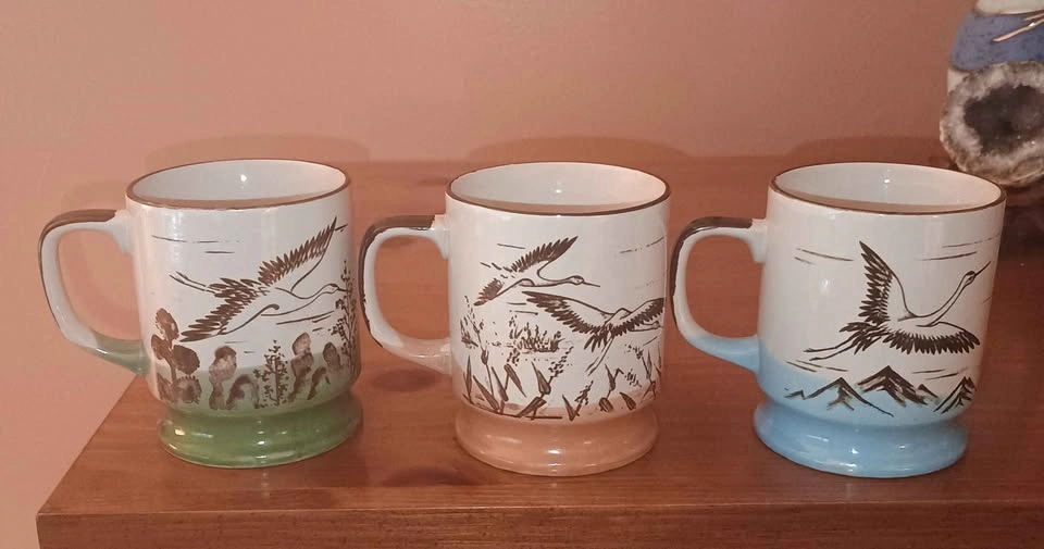 3x Vintage Otagiri Crane Mugs - photo 4