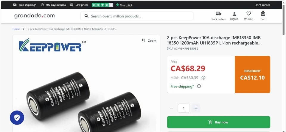 New 2pcs KeepPower 10A IMR18350 Li-ion Rechargeable Batteries - photo 3