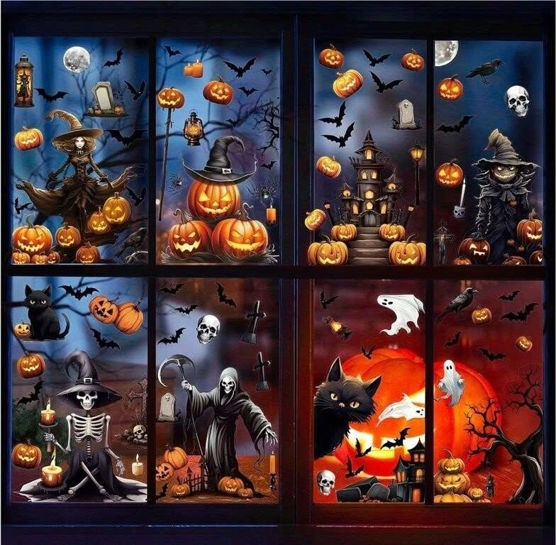 New KIMOBER 8 Sheet Halloween Window Clings Decals, 92Pcs