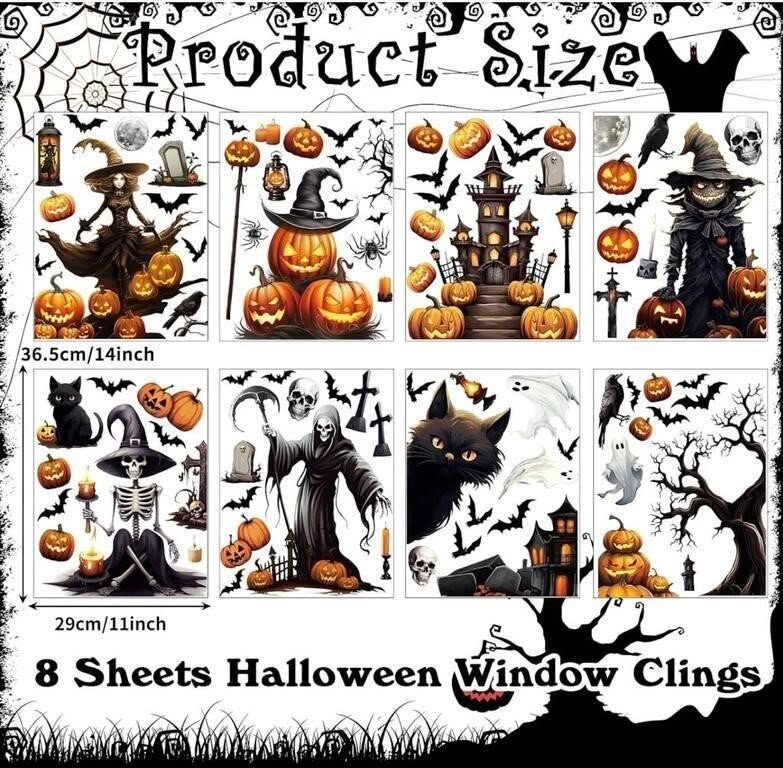 New KIMOBER 8 Sheet Halloween Window Clings Decals, 92Pcs - photo 3