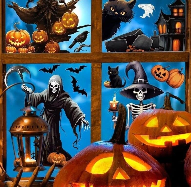 New KIMOBER 8 Sheet Halloween Window Clings Decals, 92Pcs - photo 5