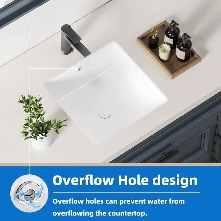 KINGWONG 16" Square White Undermount Bathroom Sink - photo 5