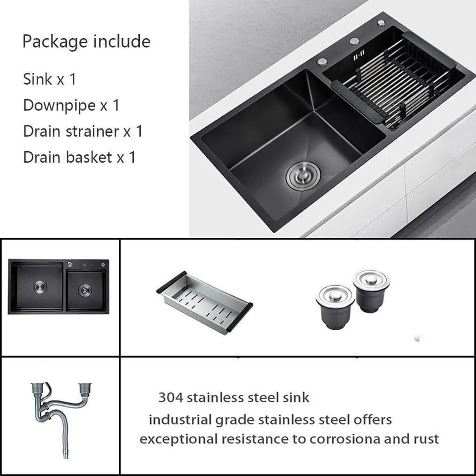 New Black Double Bowl Kitchen Sink 31" Stainless Steel - photo 3