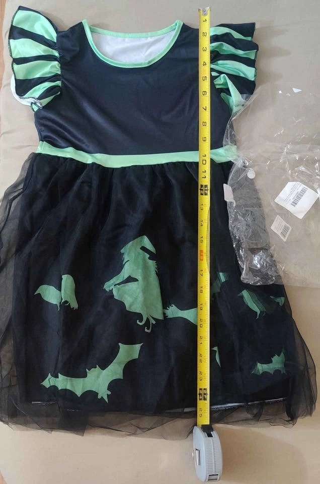New Halloween Costume, Green and Black Witch Costume (4-6)
