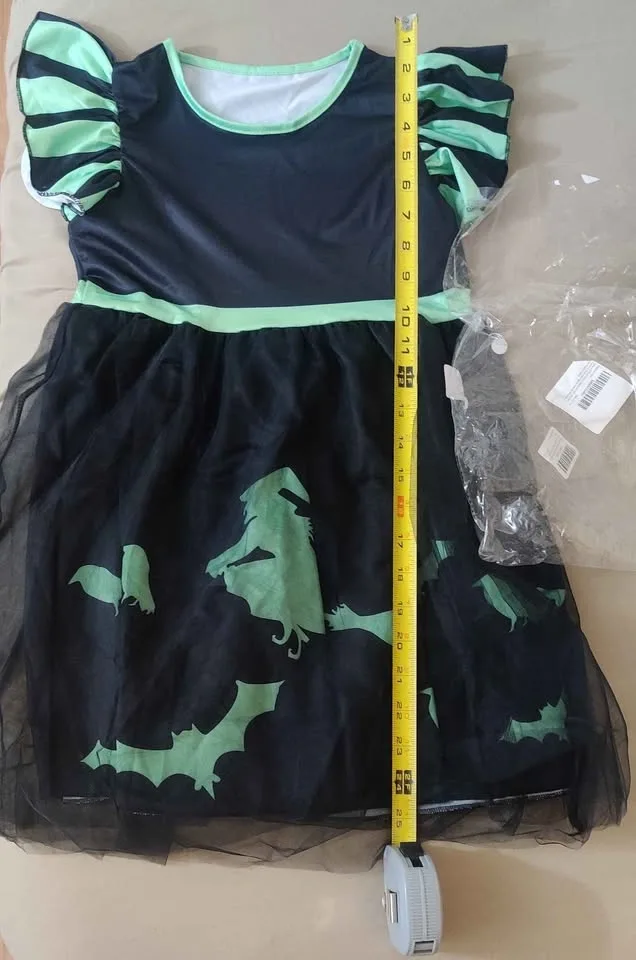 New Halloween Costume, Green and Black Witch Costume (4-6)