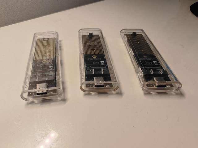 Lot of 3 USB-C NVMe M.2 SSD Enclosures - Clear Cases