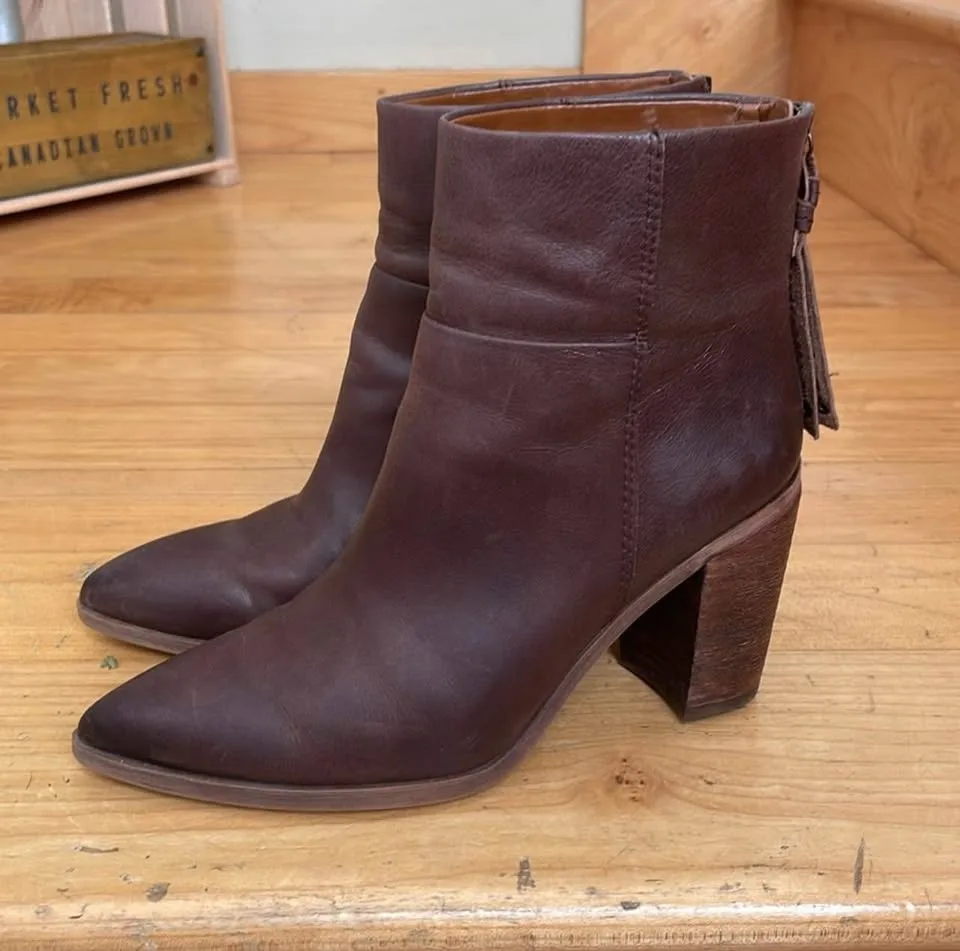 Franco Sarto Brown Leather Heeled Ankle Boots size 6.5 image indicator(3)