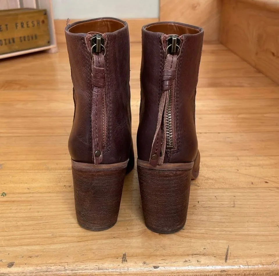 Franco Sarto Brown Leather Heeled Ankle Boots size 6.5 image indicator(4)