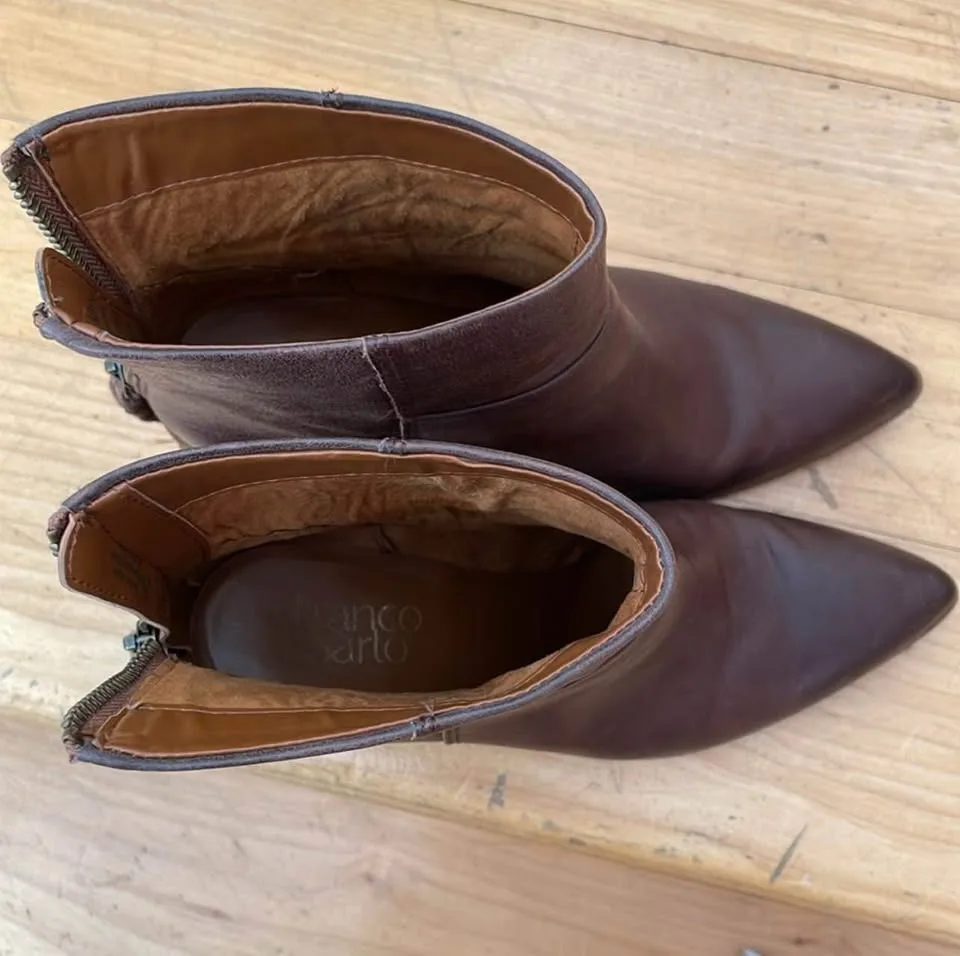 Franco Sarto Brown Leather Heeled Ankle Boots size 6.5 image indicator(6)