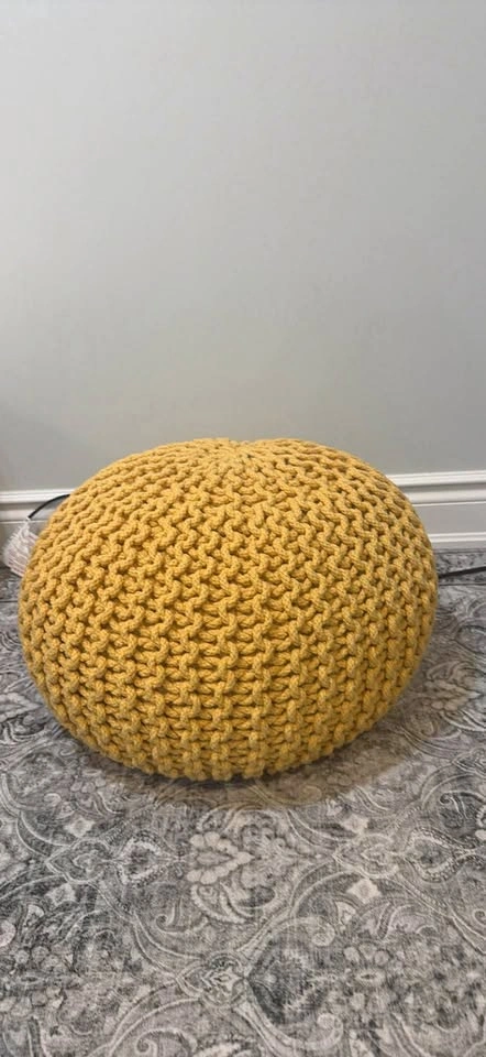 Mustard Yellow Chunky Knit Pouf / Ottoman