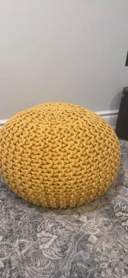 Mustard Yellow Chunky Knit Pouf / Ottoman - photo 2