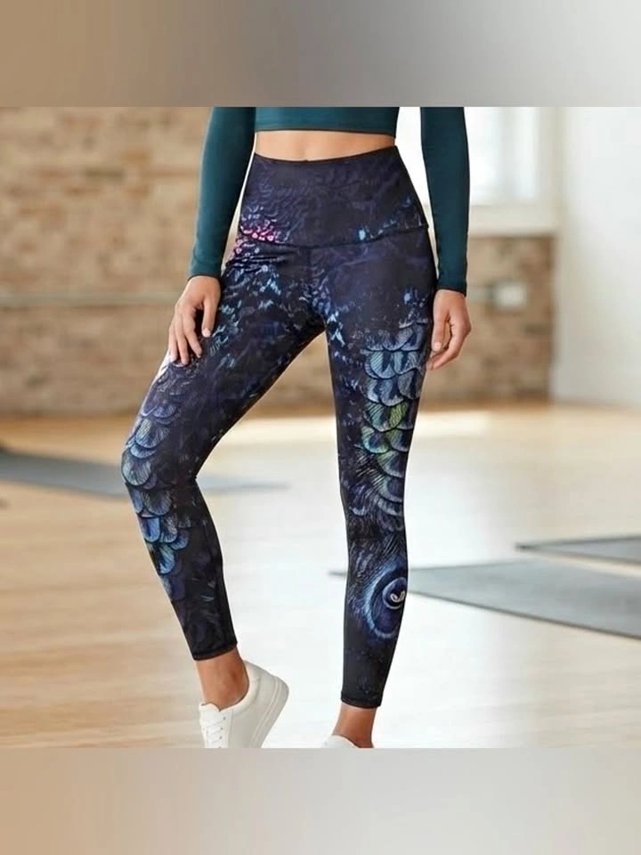 Silver Icing Peacock Print High Waisted Leggings Plus Size 3XL