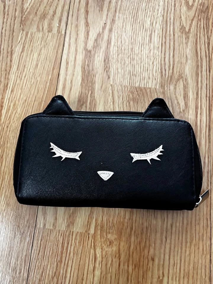 Black Cat Ear Zip-Around Wallet