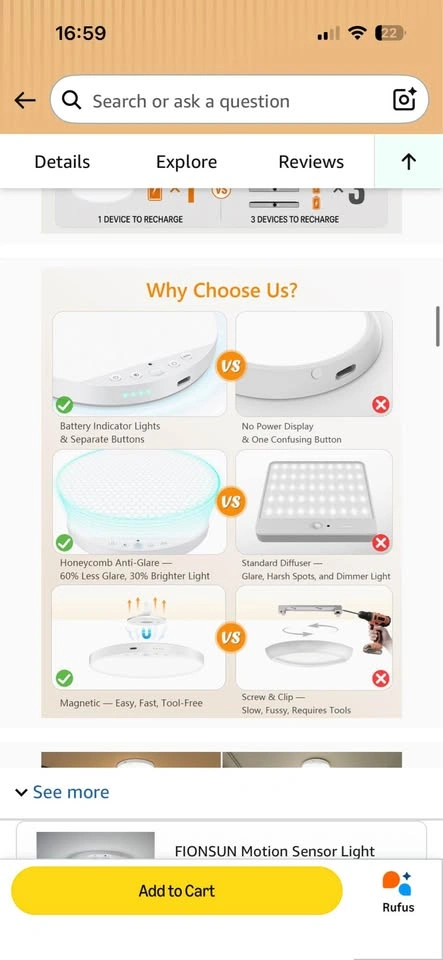 8W Rechargeable Motion Sensor Closet Ceiling Light - photo 4