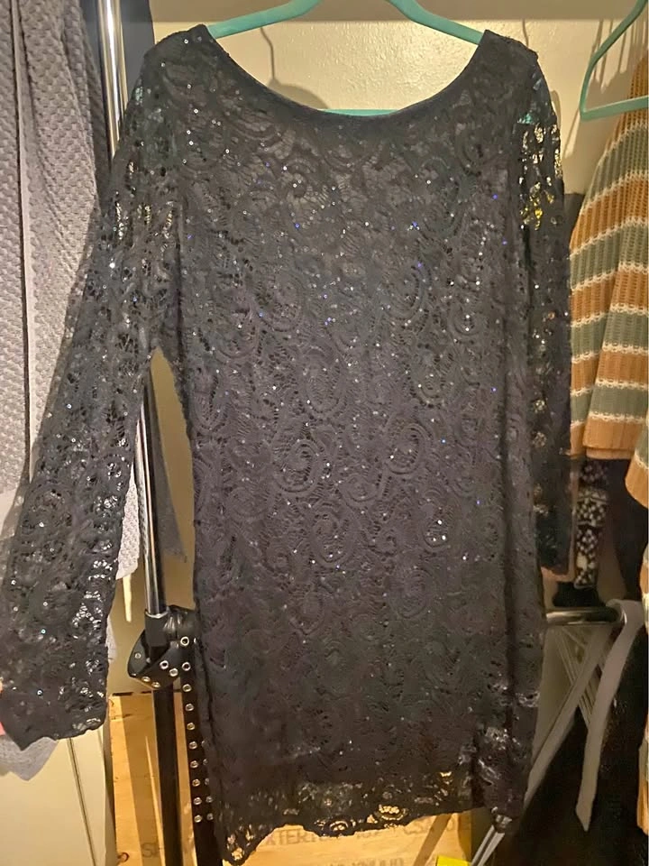 Marina Black Lace Sleeve Sequin Dress Size 14