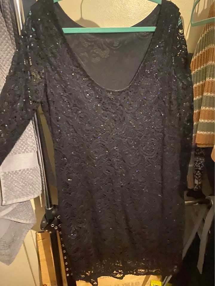 Marina Black Lace Sleeve Sequin Dress Size 14 - photo 2