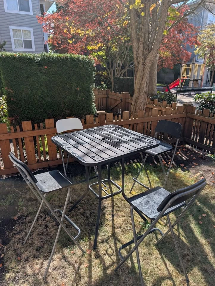 Metal Bar Height Patio Table with 4 Folding Chairs - photo 2