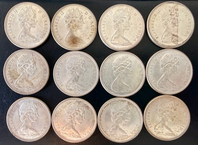 Lot of 12 Canadian 1965 80% Silver 50-Cent Coins - photo 2