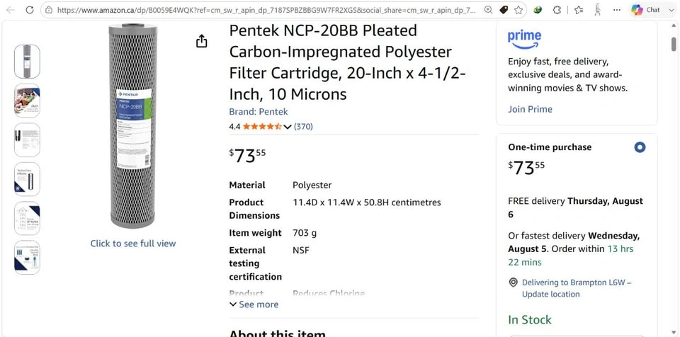 NEW Pentek NCP-20BB Pleated Carbon Filter, 20-Inch x 4.5-Inch - photo 4