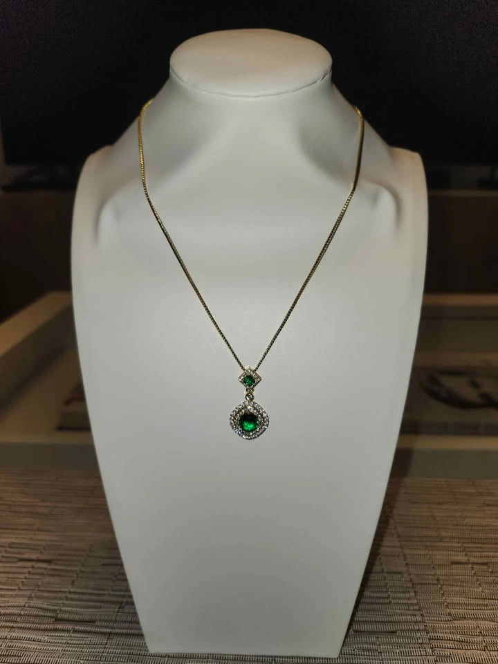 Gold Tone Emerald Green Halo Pendant Necklace - photo 2